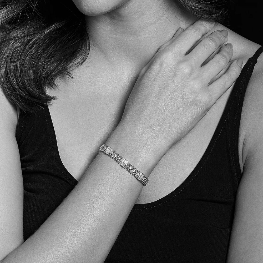 LAGOS Sterling Silver Caviar Spark Diamond Link Bracelet with 3 Diamond Stations